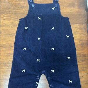 Crown & Ivy Blue and White Overalls with Dog Embroidery